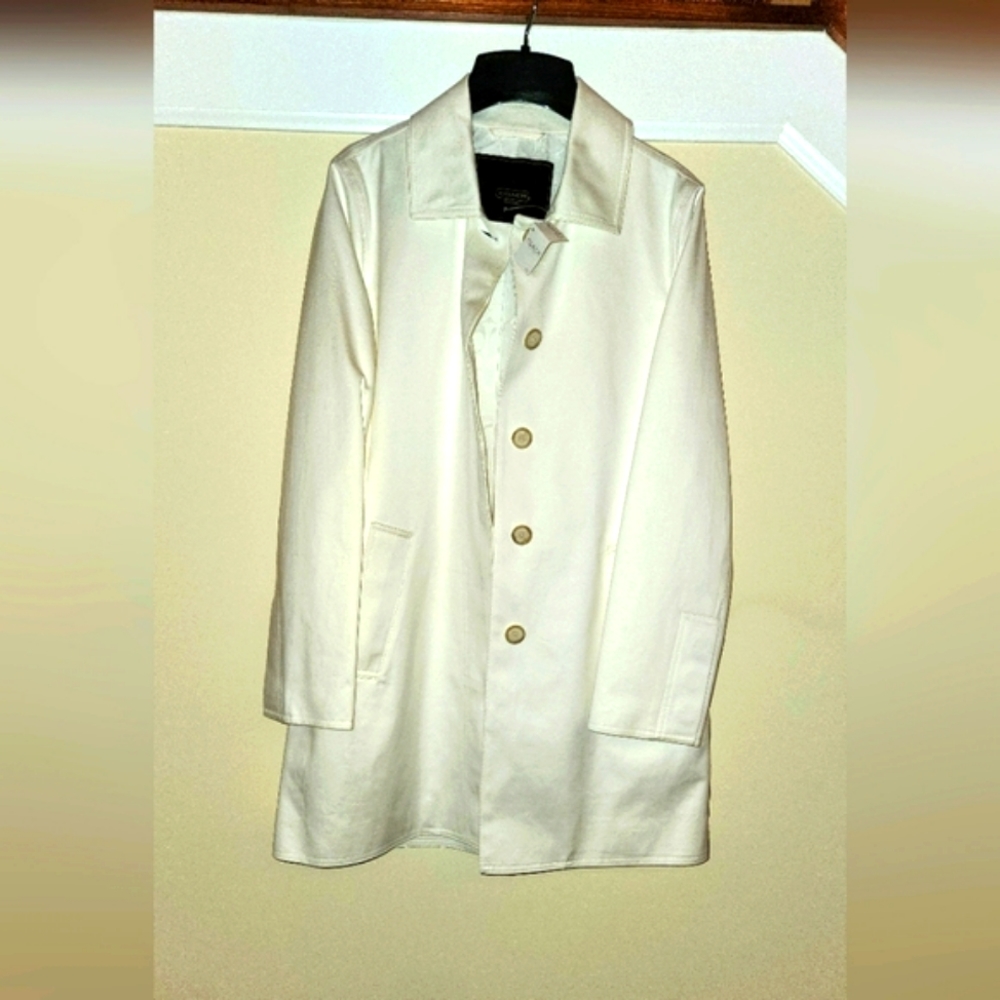 Coach sateen walking trench coat jacket off white small nwt new trenchy